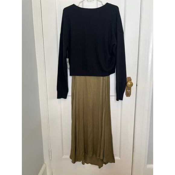 NEW Anthropologie Gemini Twofer Sweater Dress Set Green Midi Black Women's L - Picture 5 of 16